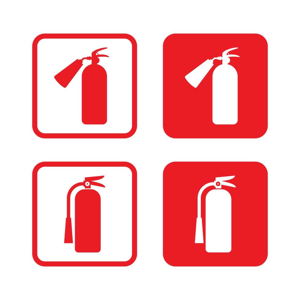 Fire extinguisher vector icons set. Labels extinguisher on a white background.