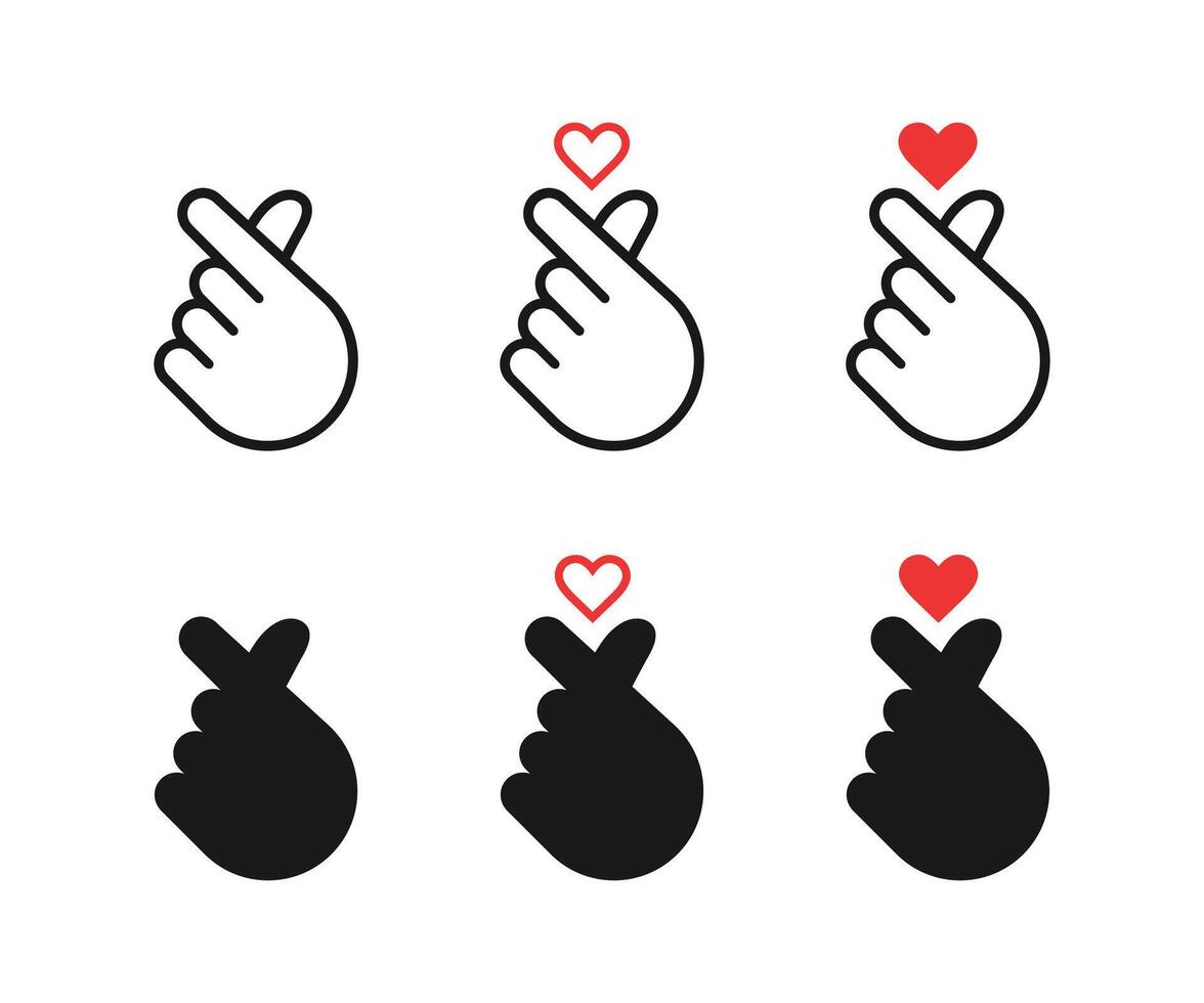 manos haciendo mini corazón símbolo icono. mini dedo corazón línea íconos colocar. mano con amor icono vector ilustración