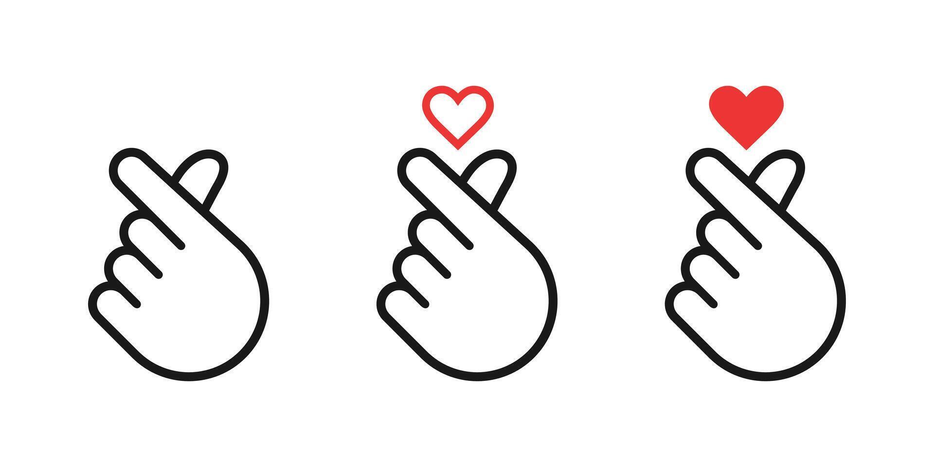 Hands making mini heart symbol icon. Mini finger heart line icons set. Hand with love icon vector illustration