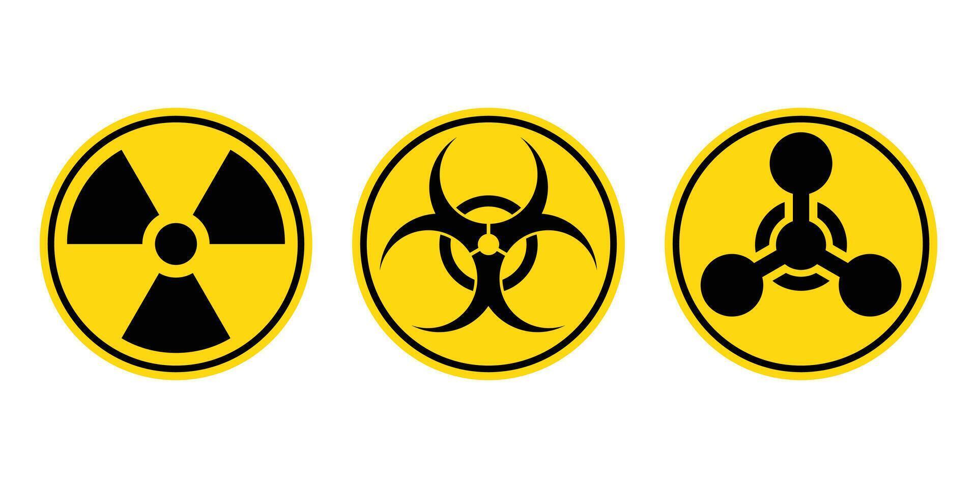 radiación firmar, peligro biológico firmar, químico armas signo. vector ilustración