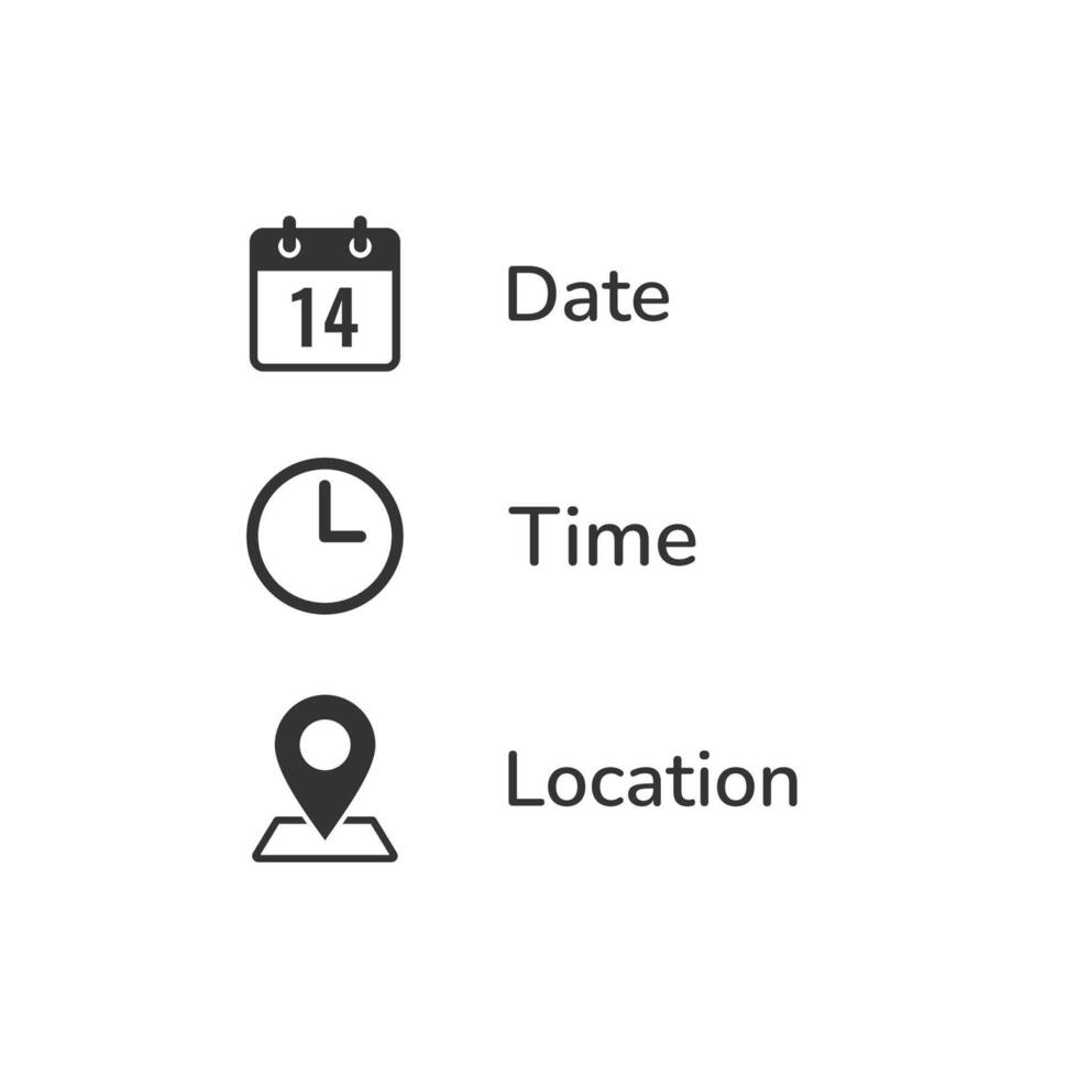 Date, time, location icon or Place icon Symbol vector