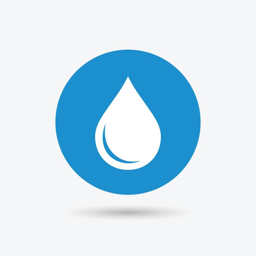agua soltar firmar icono. lágrima símbolo. azul circulo botón con gotita icono. vector ilustración
