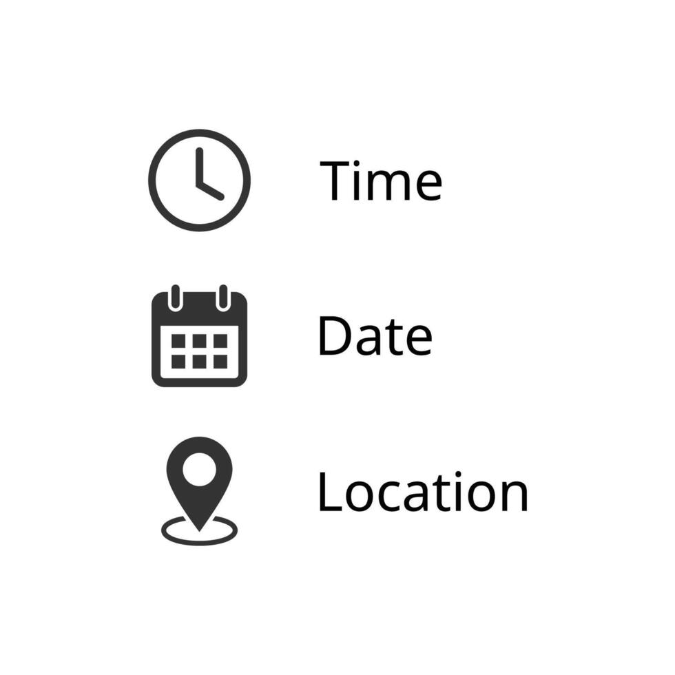 Date, time, location icon vector in trendy style