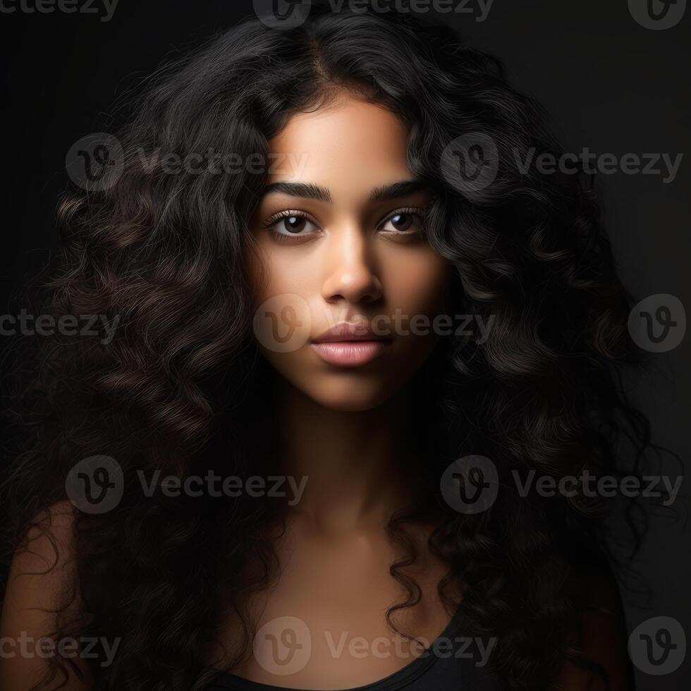 AI generated Serene Beauty - Portrait of a Young African American Woman photo