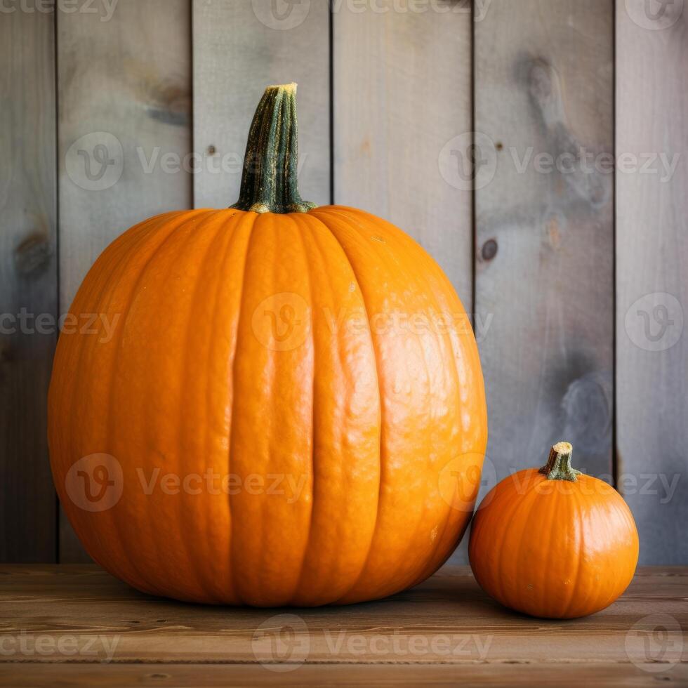 A big pumpkin and a small pumpkin side by side photo