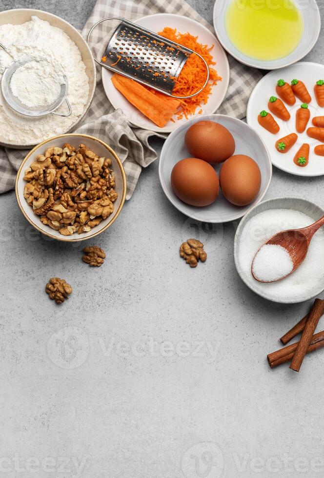 Ingredients for baking carrot cake photo