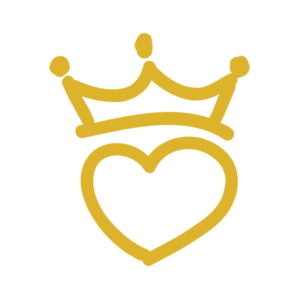 dorado garabatear corona corazón línea icono vector