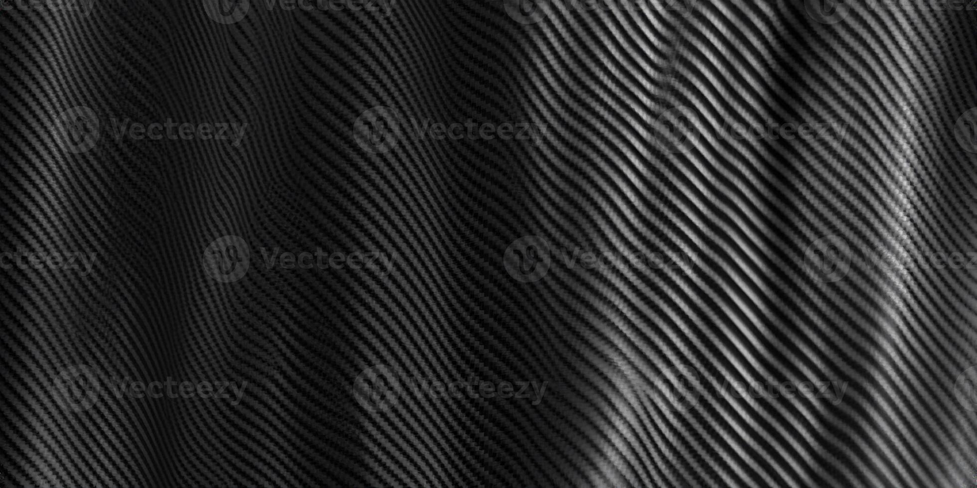 Black kevlar texture carbon fiber streaked fabric background striped wavy 3D illustration photo