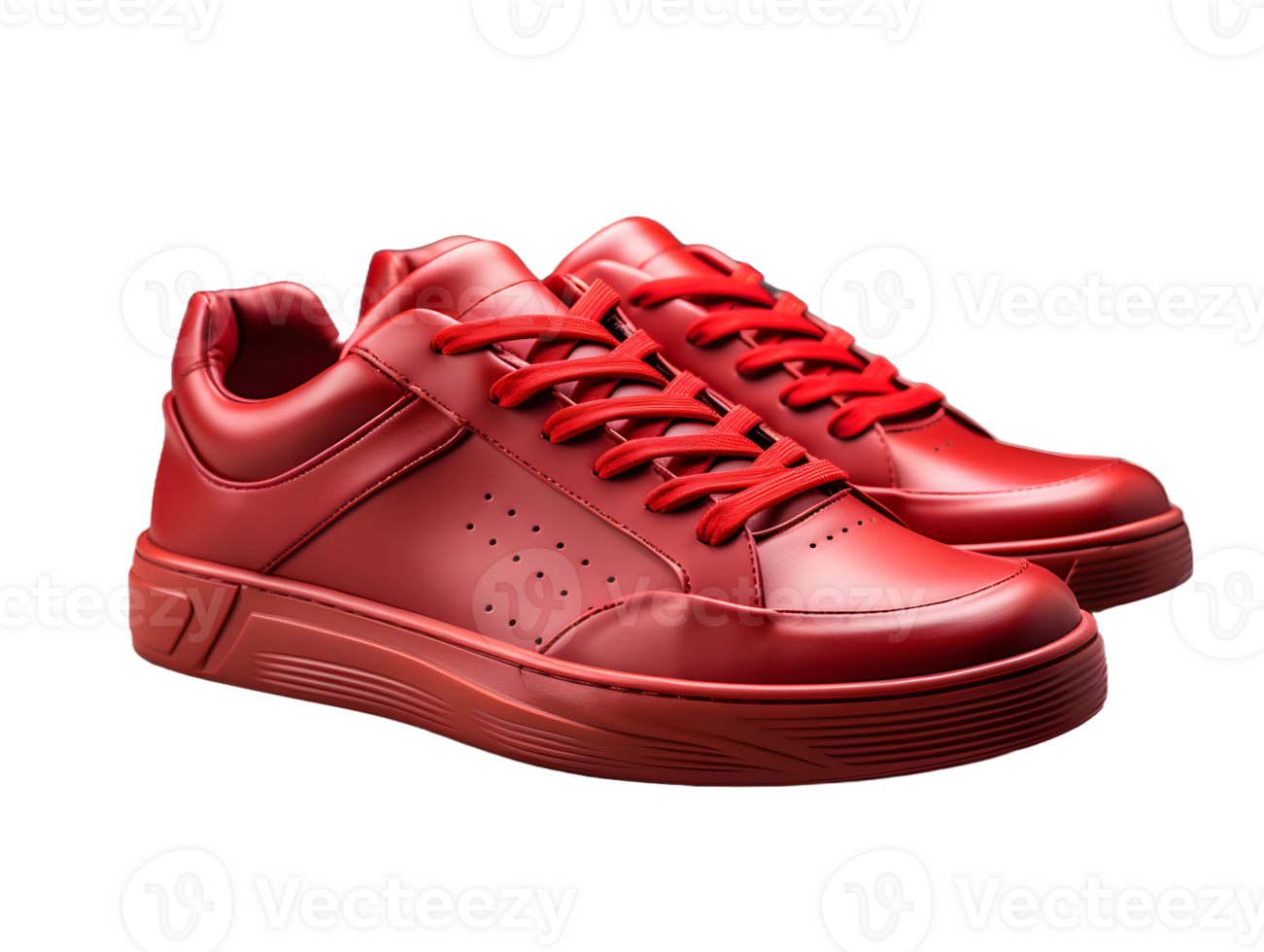 AI generated Red Sneakers Isolated on Transparent Background. Fashionable Casual Shoes for Shoe Shop Ad Design. Generative Ai png