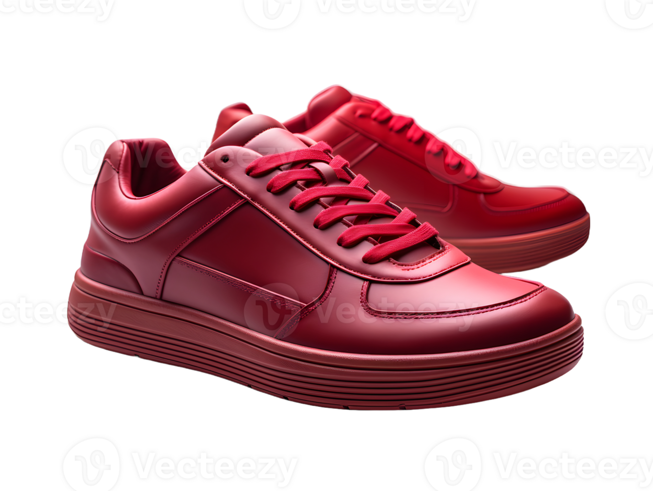 AI generated Red Sneakers Isolated on Transparent Background. Fashionable Casual Shoes for Shoe Shop Ad Design. Generative Ai png