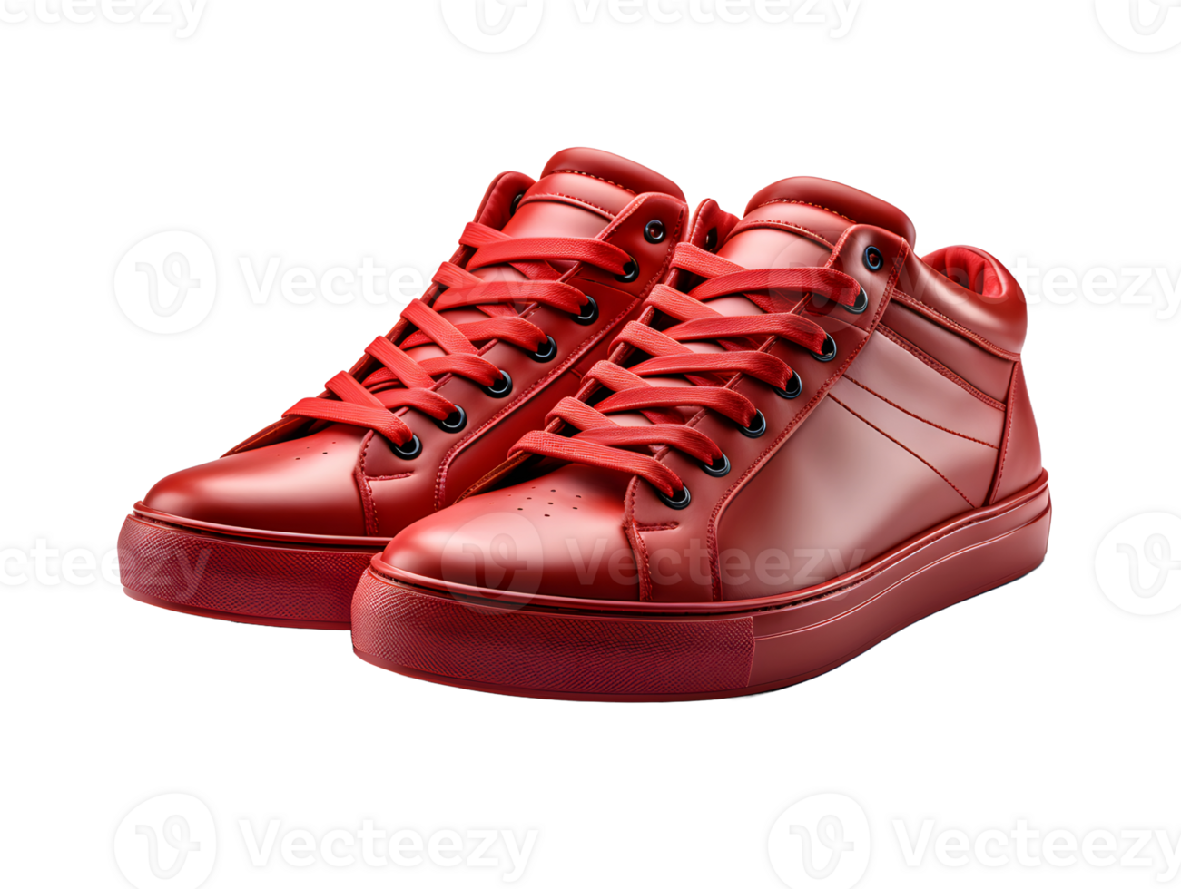 AI generated Red Sneakers Isolated on Transparent Background. Fashionable Casual Shoes for Shoe Shop Ad Design. Generative Ai png