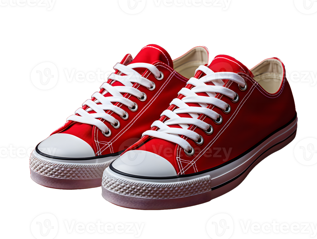 AI generated Red Sneakers Isolated on Transparent Background. Fashionable Casual Shoes for Shoe Shop Ad Design. Generative Ai png