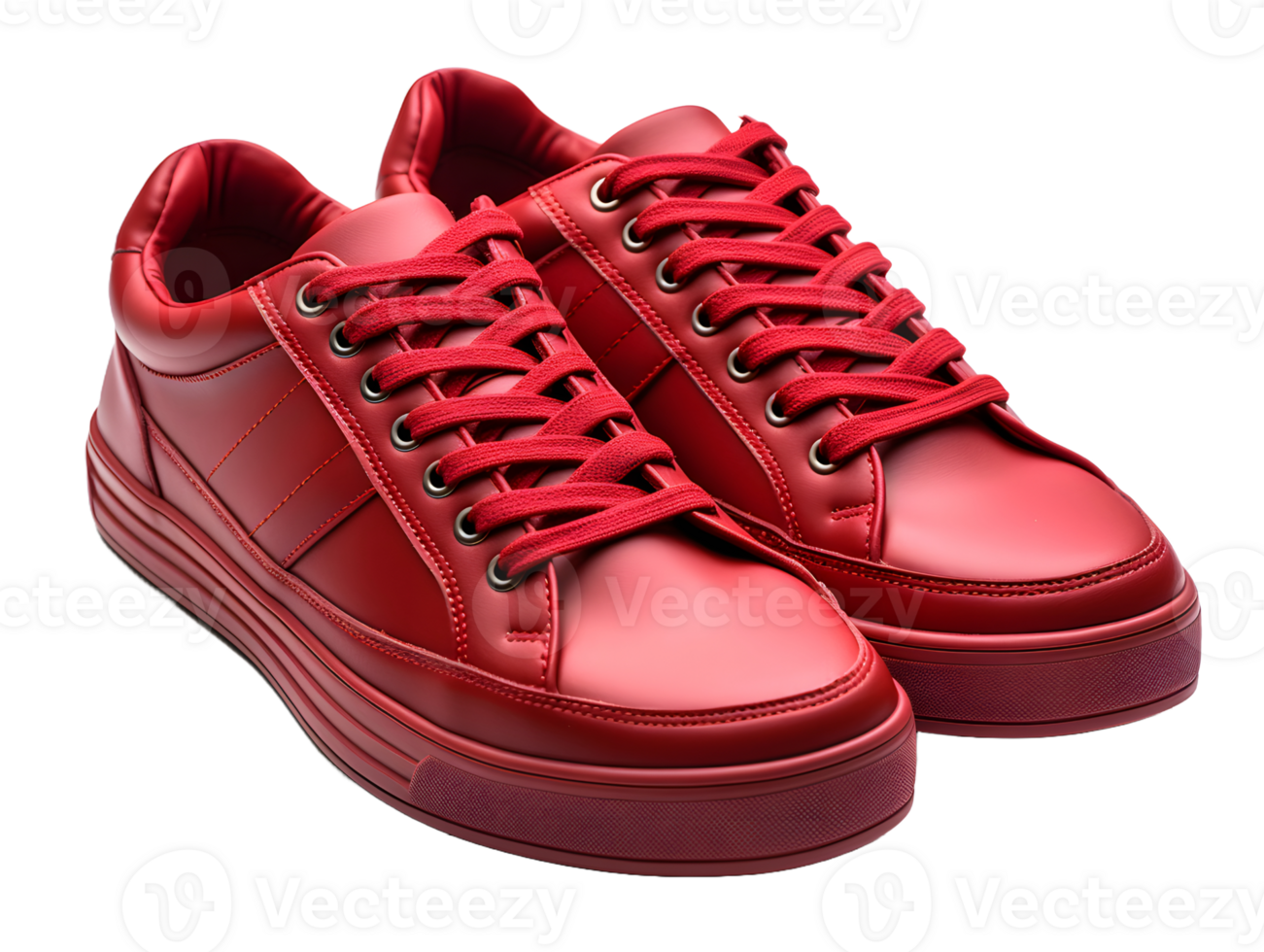 AI generated Red Sneakers Isolated on Transparent Background. Fashionable Casual Shoes for Shoe Shop Ad Design. Generative Ai png