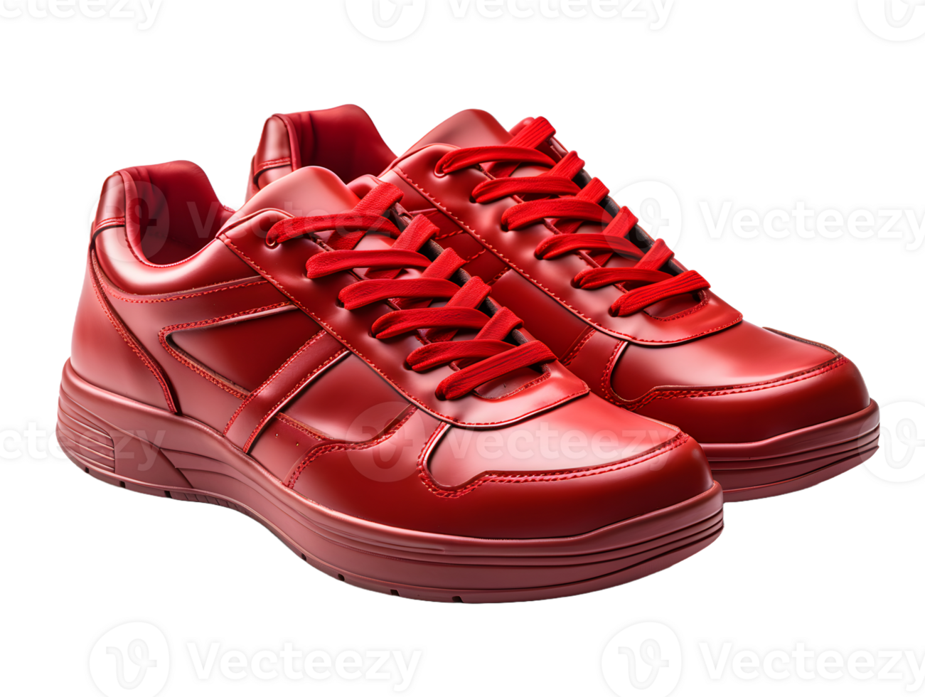 AI generated Red Sneakers Isolated on Transparent Background. Fashionable Casual Shoes for Shoe Shop Ad Design. Generative Ai png