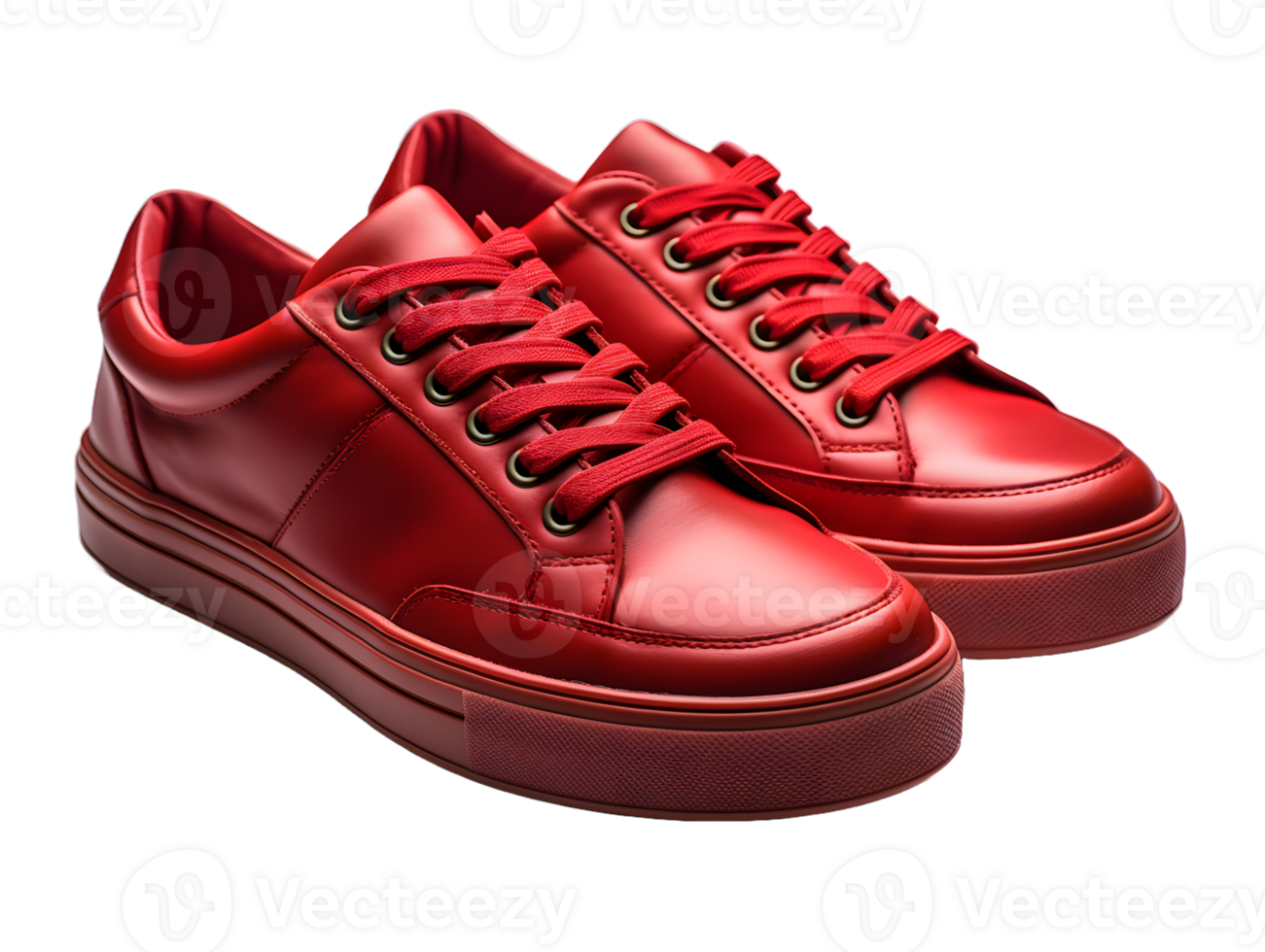 AI generated Red Sneakers Isolated on Transparent Background. Fashionable Casual Shoes for Shoe Shop Ad Design. Generative Ai png