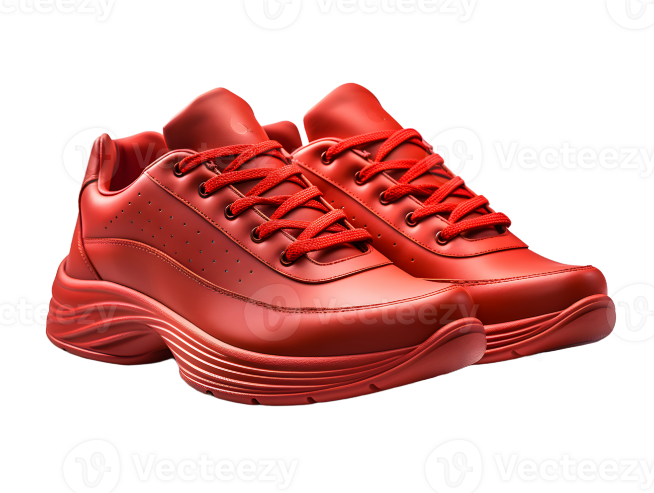 AI generated Red Sneakers Isolated on Transparent Background. Fashionable Casual Shoes for Shoe Shop Ad Design. Generative Ai png