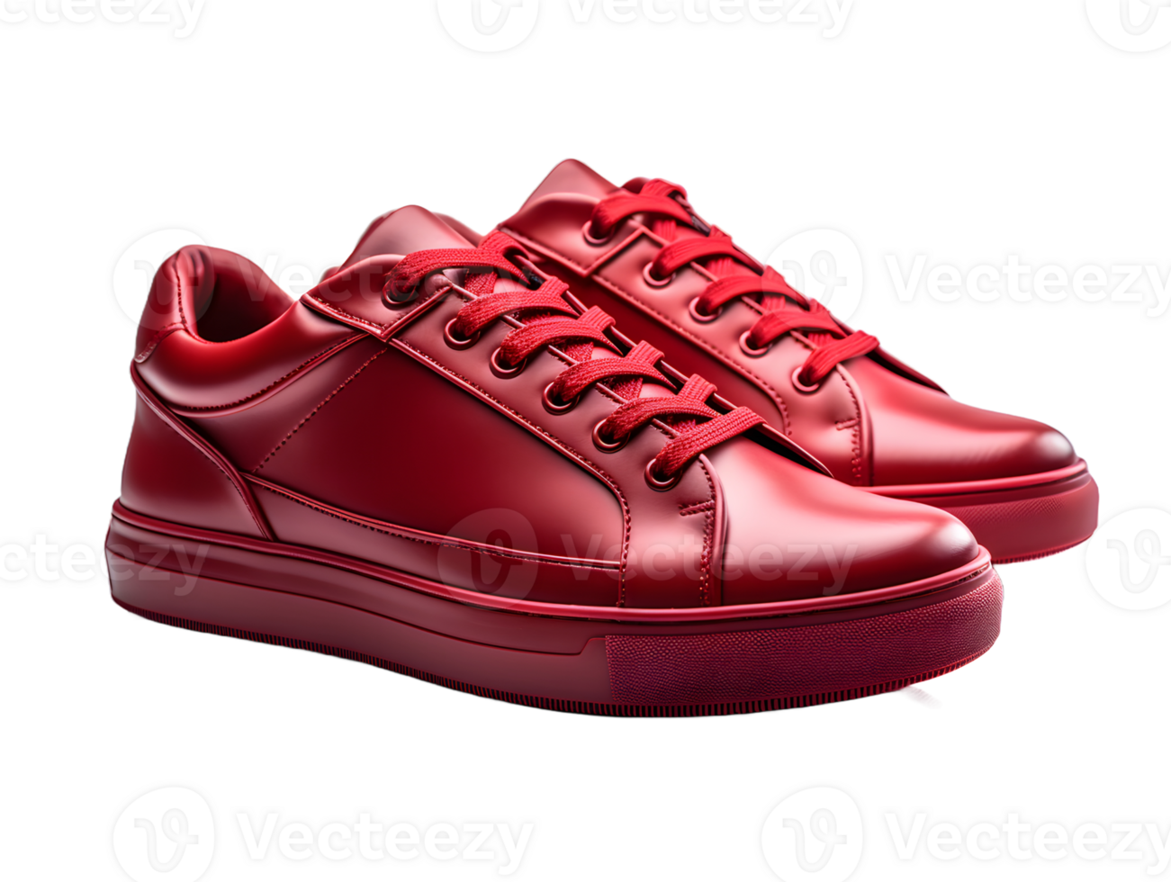 AI generated Red Sneakers Isolated on Transparent Background. Fashionable Casual Shoes for Shoe Shop Ad Design. Generative Ai png