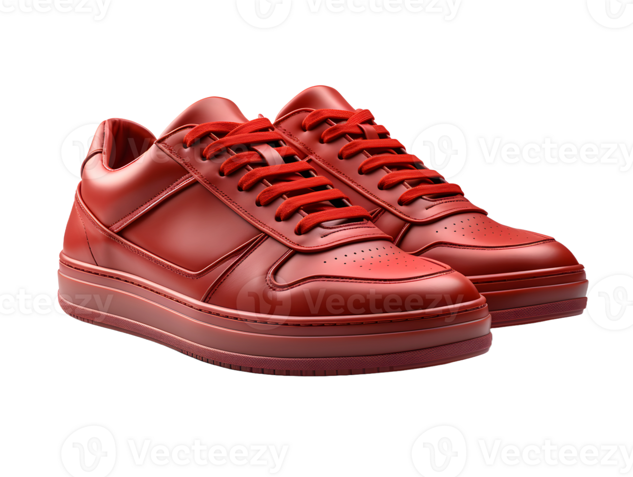 AI generated Red Sneakers Isolated on Transparent Background. Fashionable Casual Shoes for Shoe Shop Ad Design. Generative Ai png