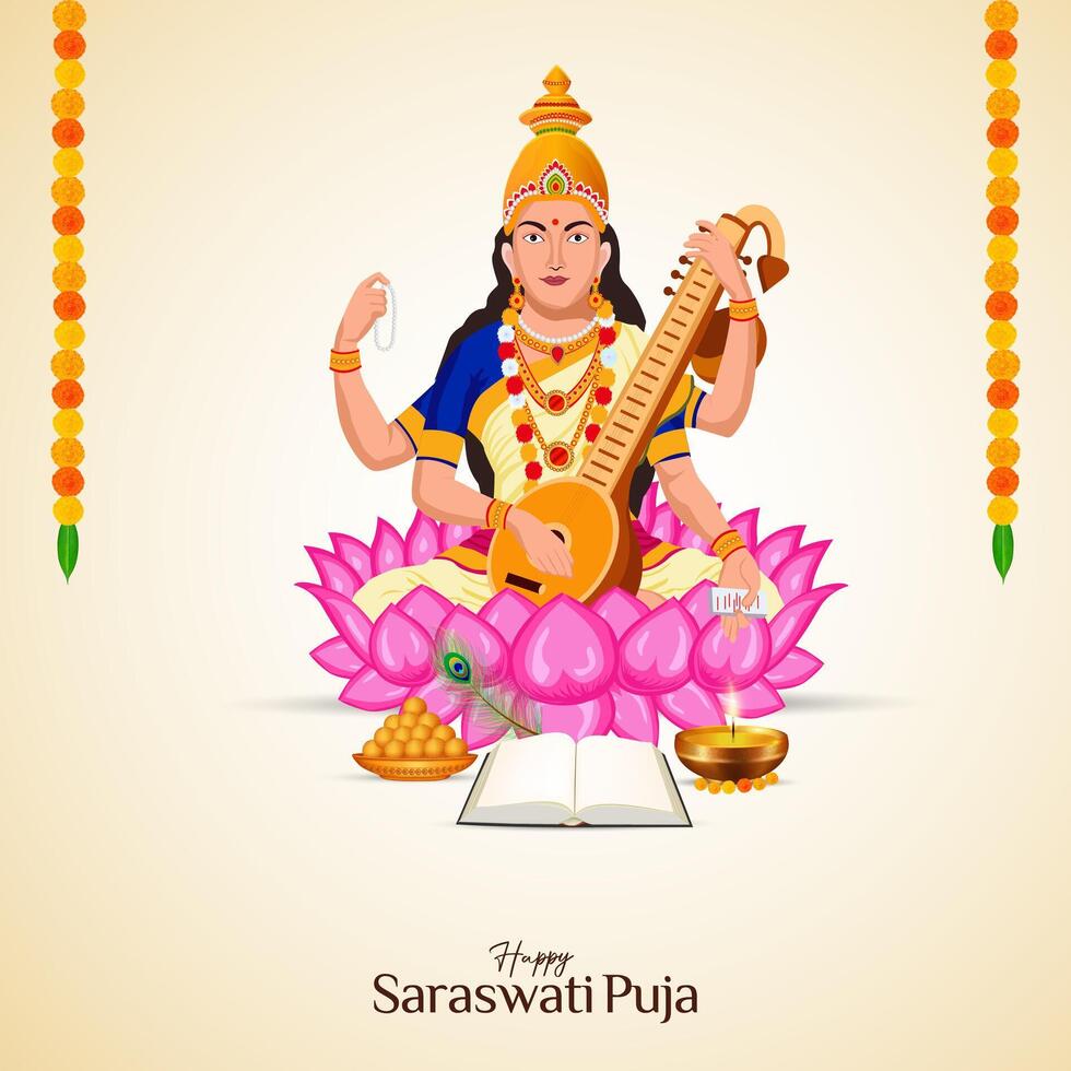 Vasant Panchami, Saraswati Puja, Basant Social Media Post vector