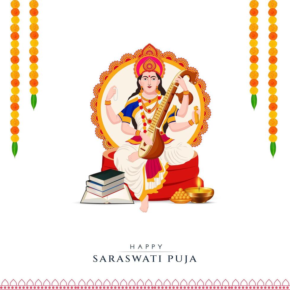 Vasant Panchami, Saraswati Puja, Basant Social Media Post vector