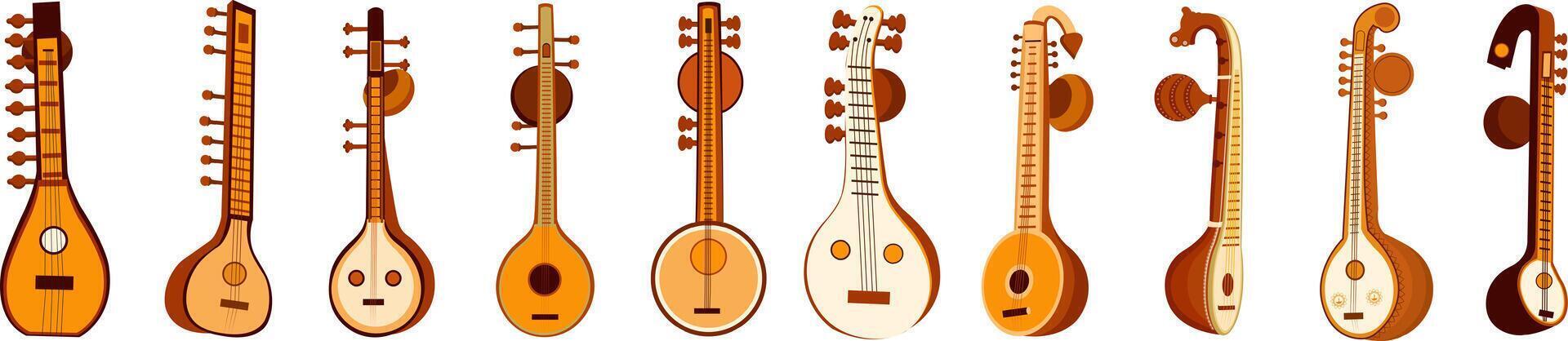 Indian Music Instrument Veena For Basant Panchami, Saraswati Puja vector