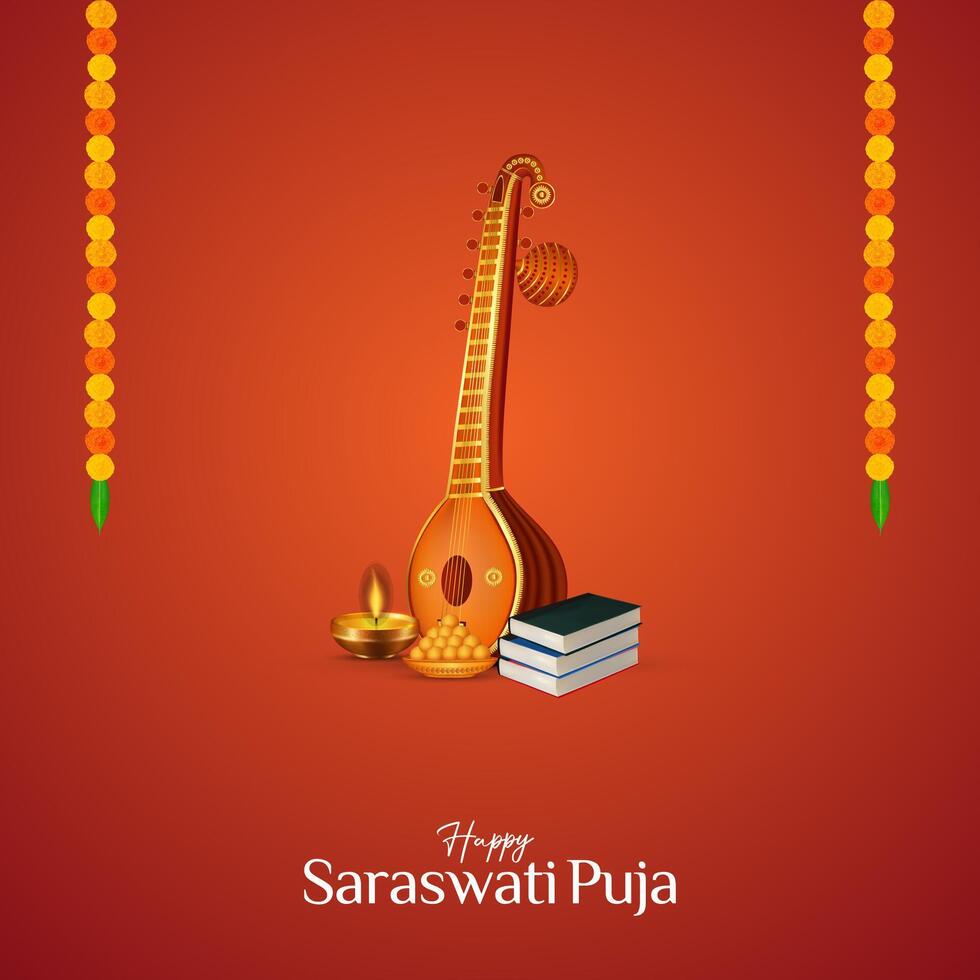 Vasant Panchami, Saraswati Puja, Basant Social Media Post vector