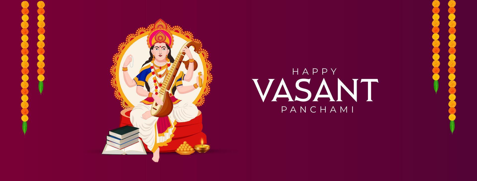 Vasant Panchami, Saraswati Puja, Basant Social Media Post vector