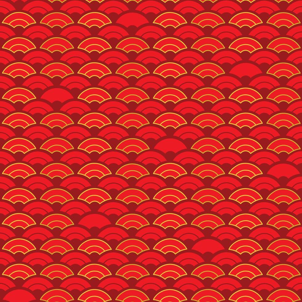 Seamless pattern of hand drawn Chinese new year red wave background vector