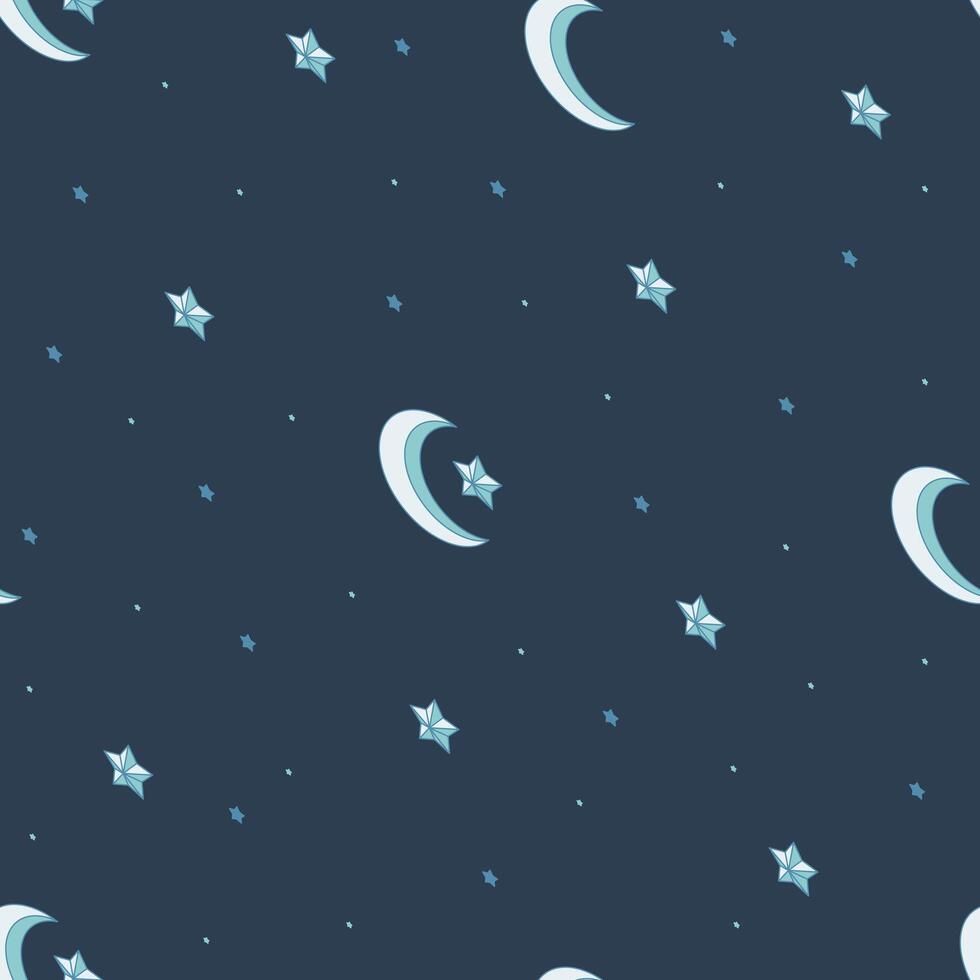 Seamless pattern of stars and crescents on dark blue background vector