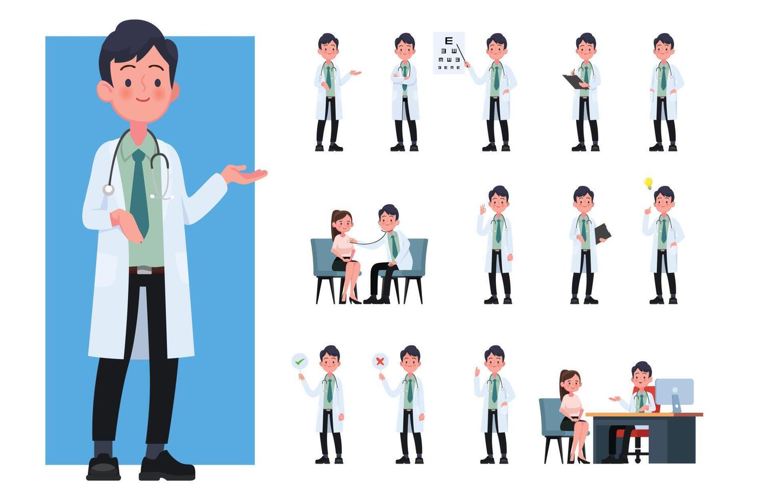 Set of doctor cartoon characters. Flat design people characters. vector