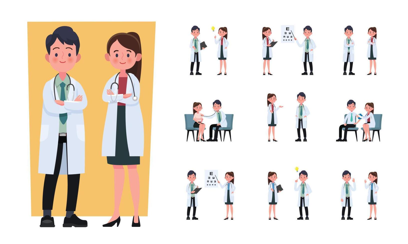 Set of doctor cartoon characters. Flat design people characters. vector