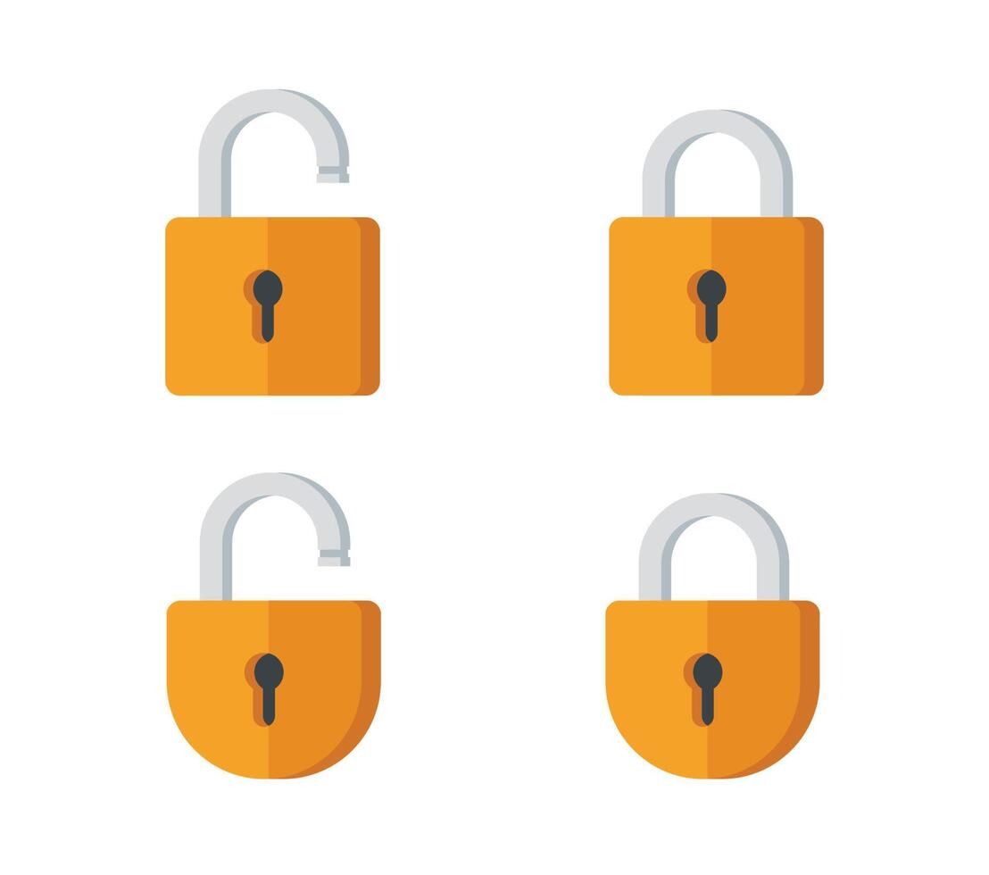 Lock and unlock padlock icons collection in a flat design vector