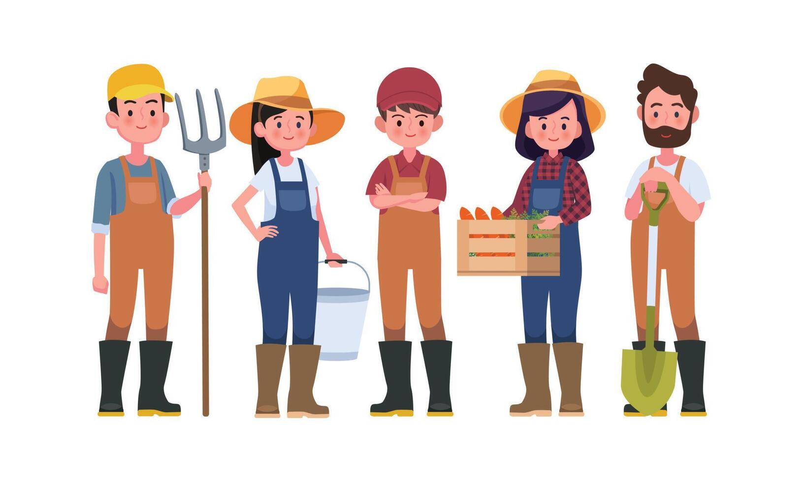 Farmers and harvesting characters, Agricultural workers. Vector illustration in a flat style