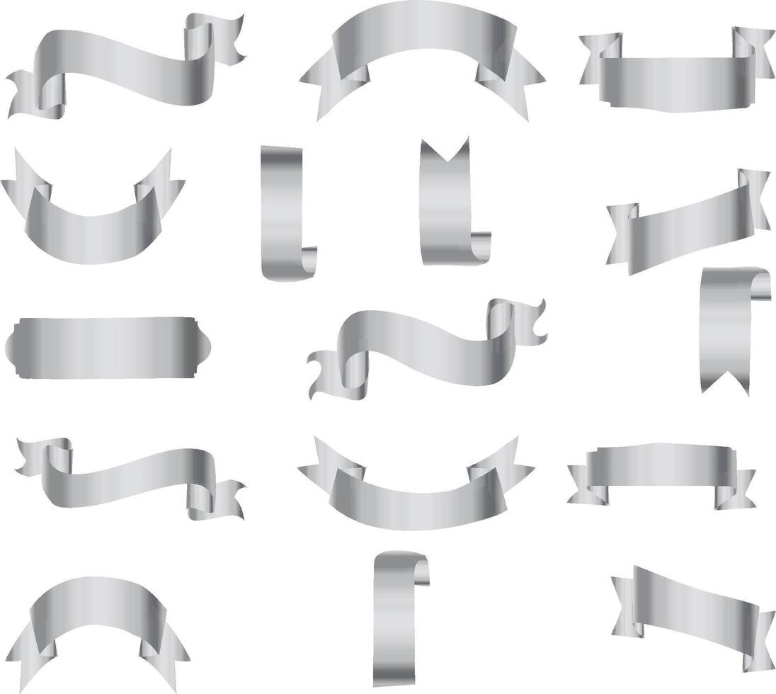 silver ribbon band element banner background vector