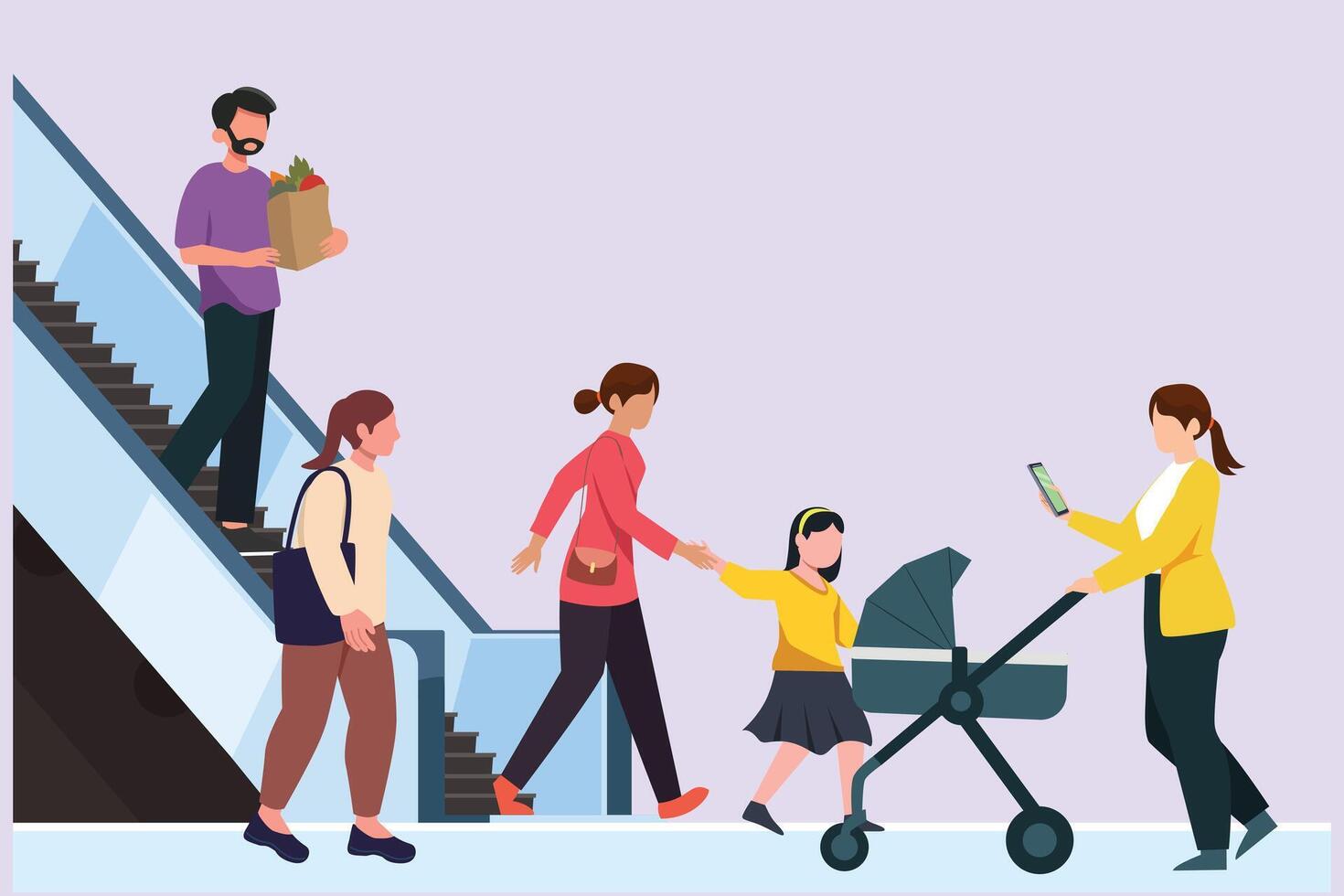 Happy people shopping at mall. Shopping concept. Colored flat vector illustration isolated.