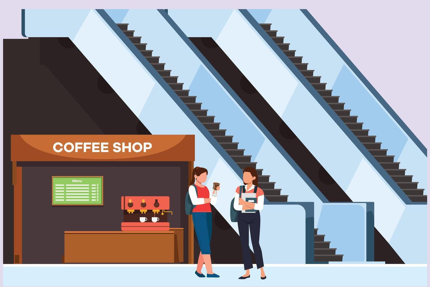 Happy people shopping at mall. Shopping concept. Colored flat vector illustration isolated.