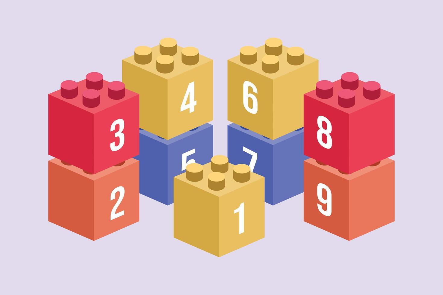 Bricks with numbers. Numeral cube concept. Colored flat vector illustration isolated.