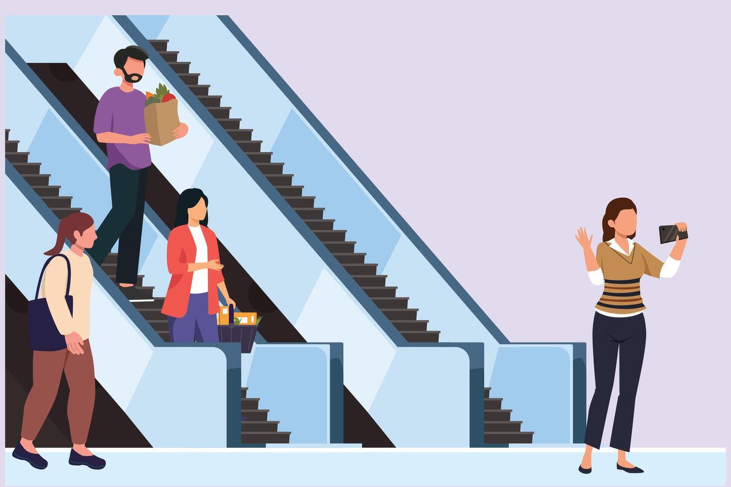 Happy people shopping at mall. Shopping concept. Colored flat vector illustration isolated.