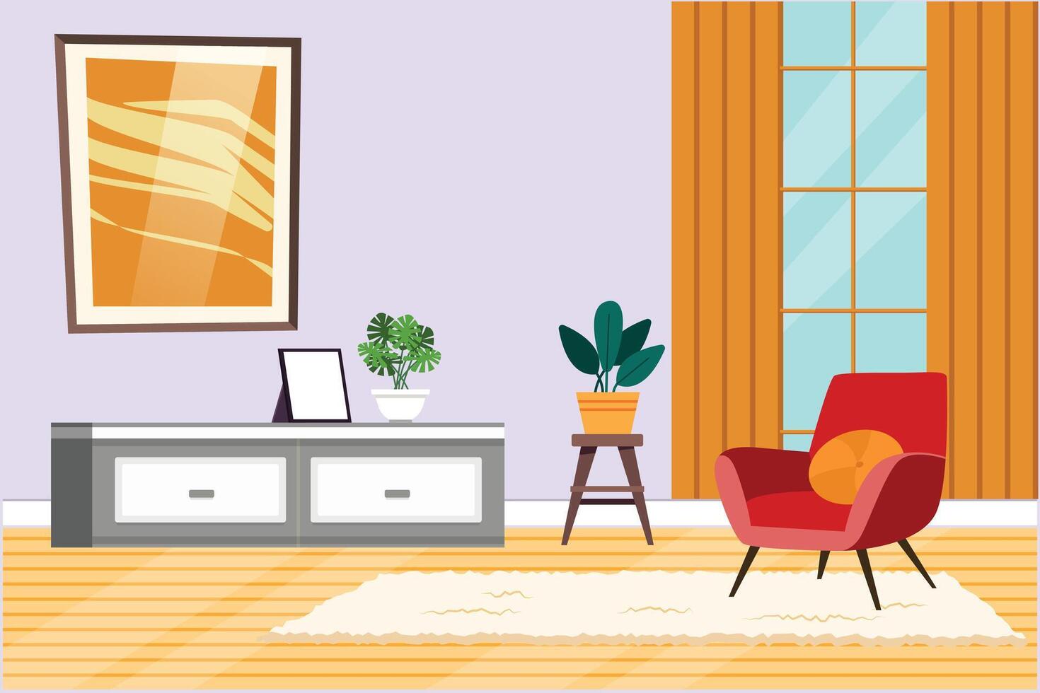 Living room with furniture. Home interior design concept. Colored flat vector illustration isolated.