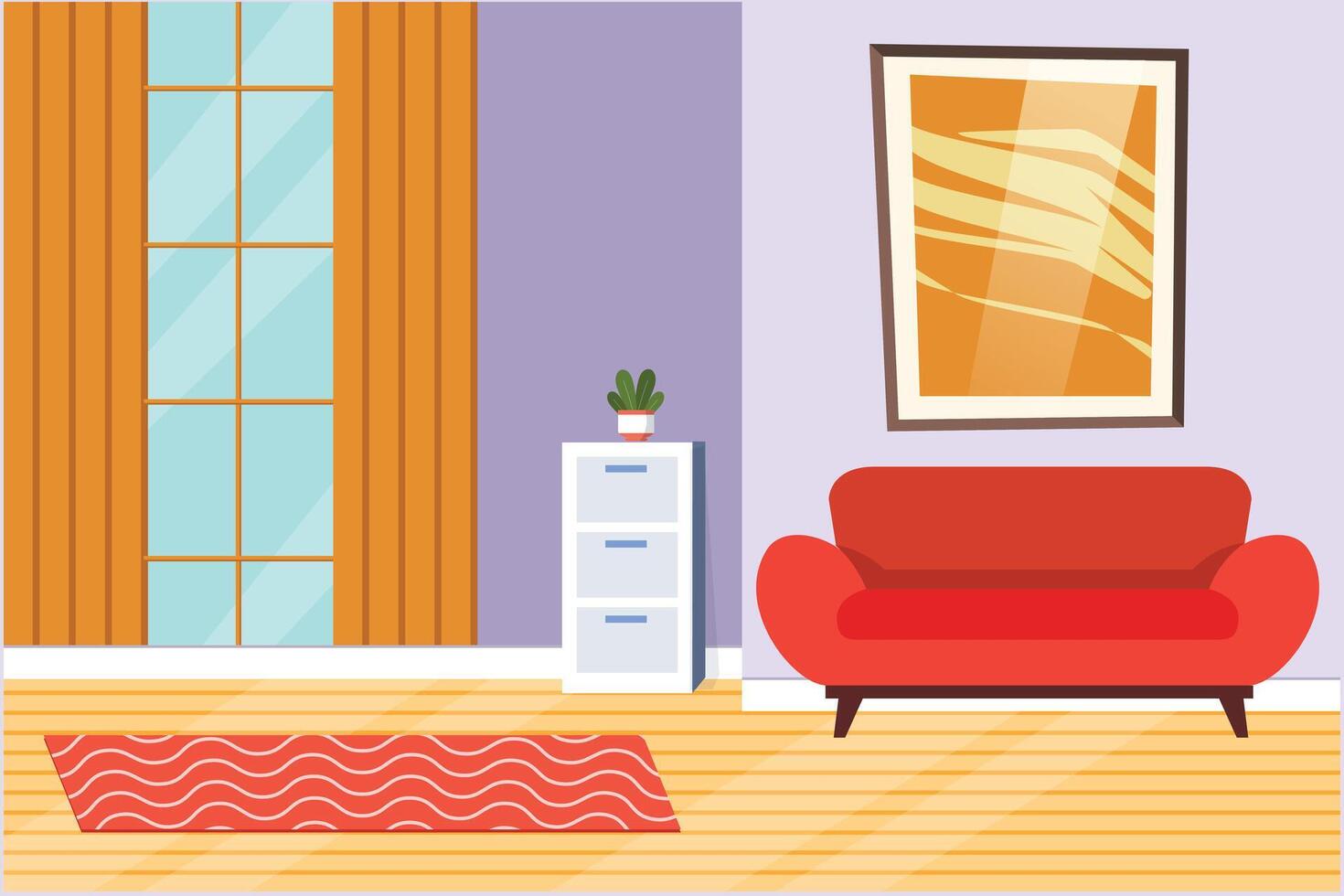 Living room with furniture. Home interior design concept. Colored flat vector illustration isolated.