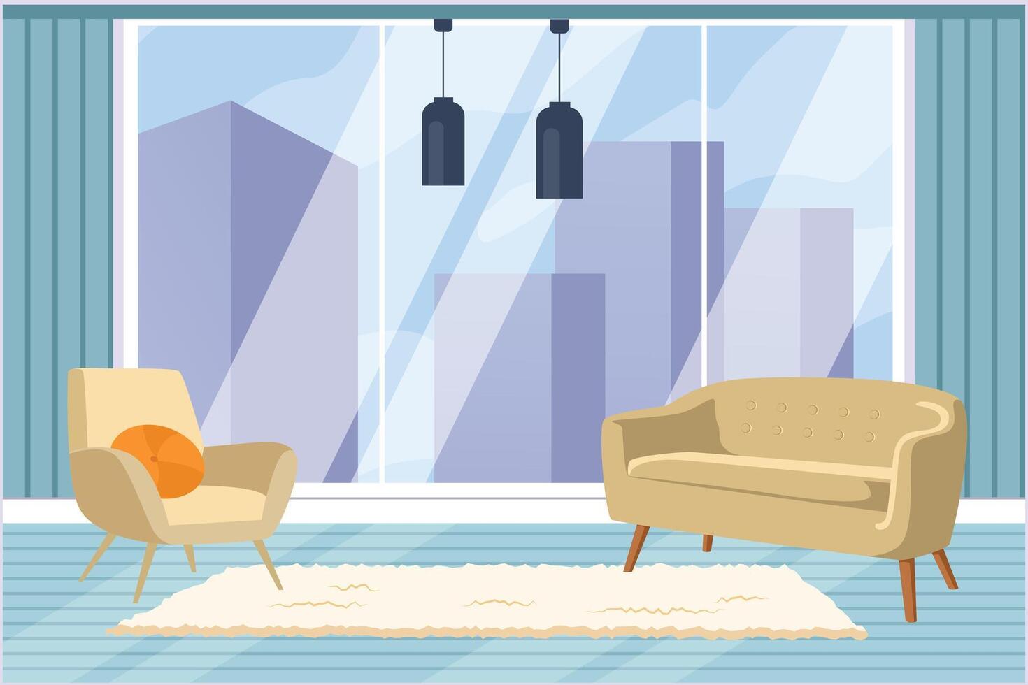 Living room with furniture. Home interior design concept. Colored flat vector illustration isolated.