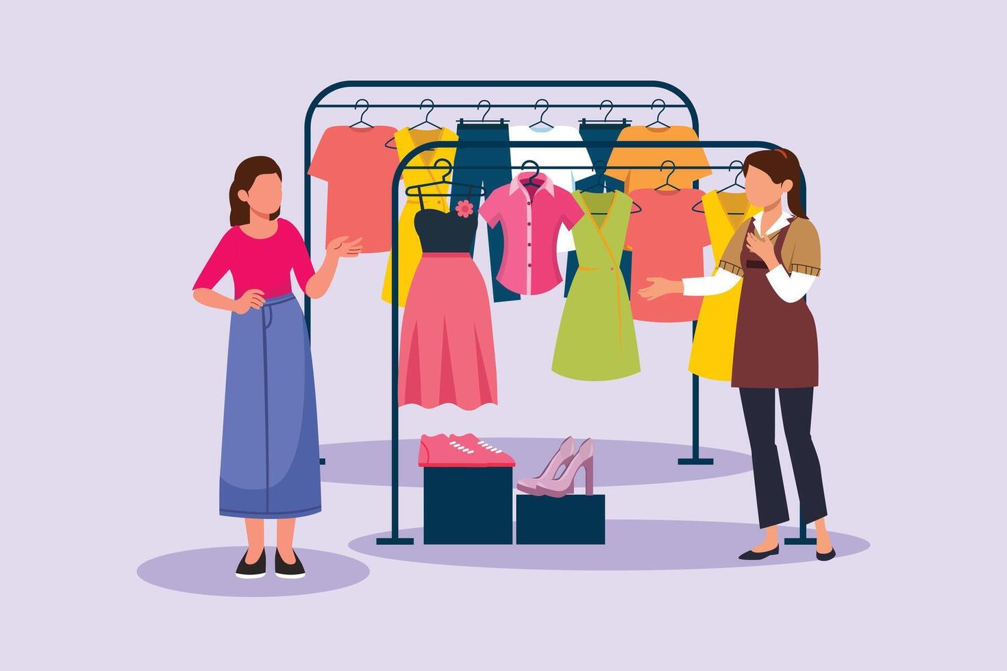 Happy people shopping at mall. Shopping concept. Colored flat vector illustration isolated.