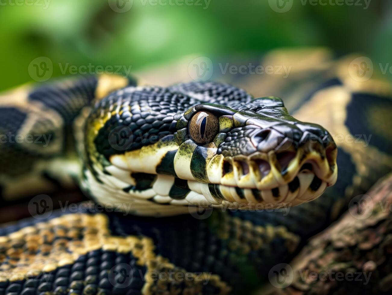 AI generated Dangerous venomous snake close up. Poison reptile. photo