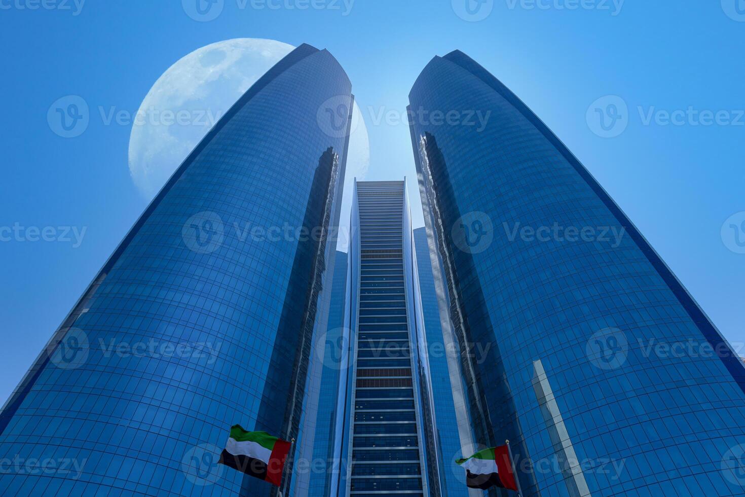 AI generated UAE, United Arab Emirates, Abu Dhabi downtown panorama and financial center skyline photo