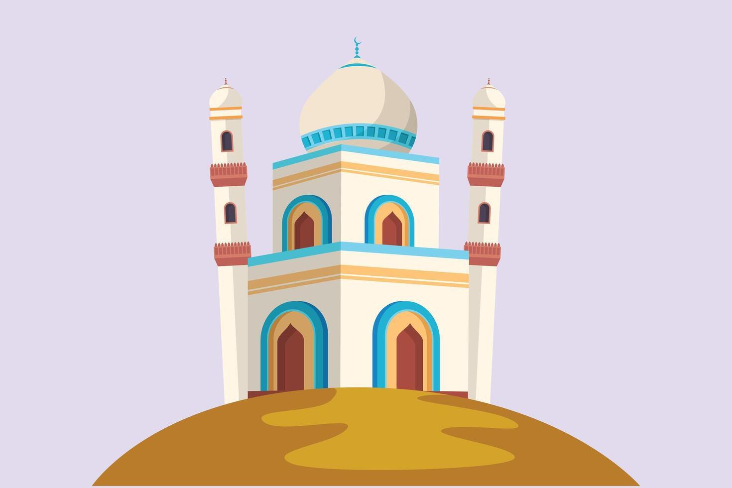 Kabaah alharam and mosque concept. Colored flat vector illustration isolated.