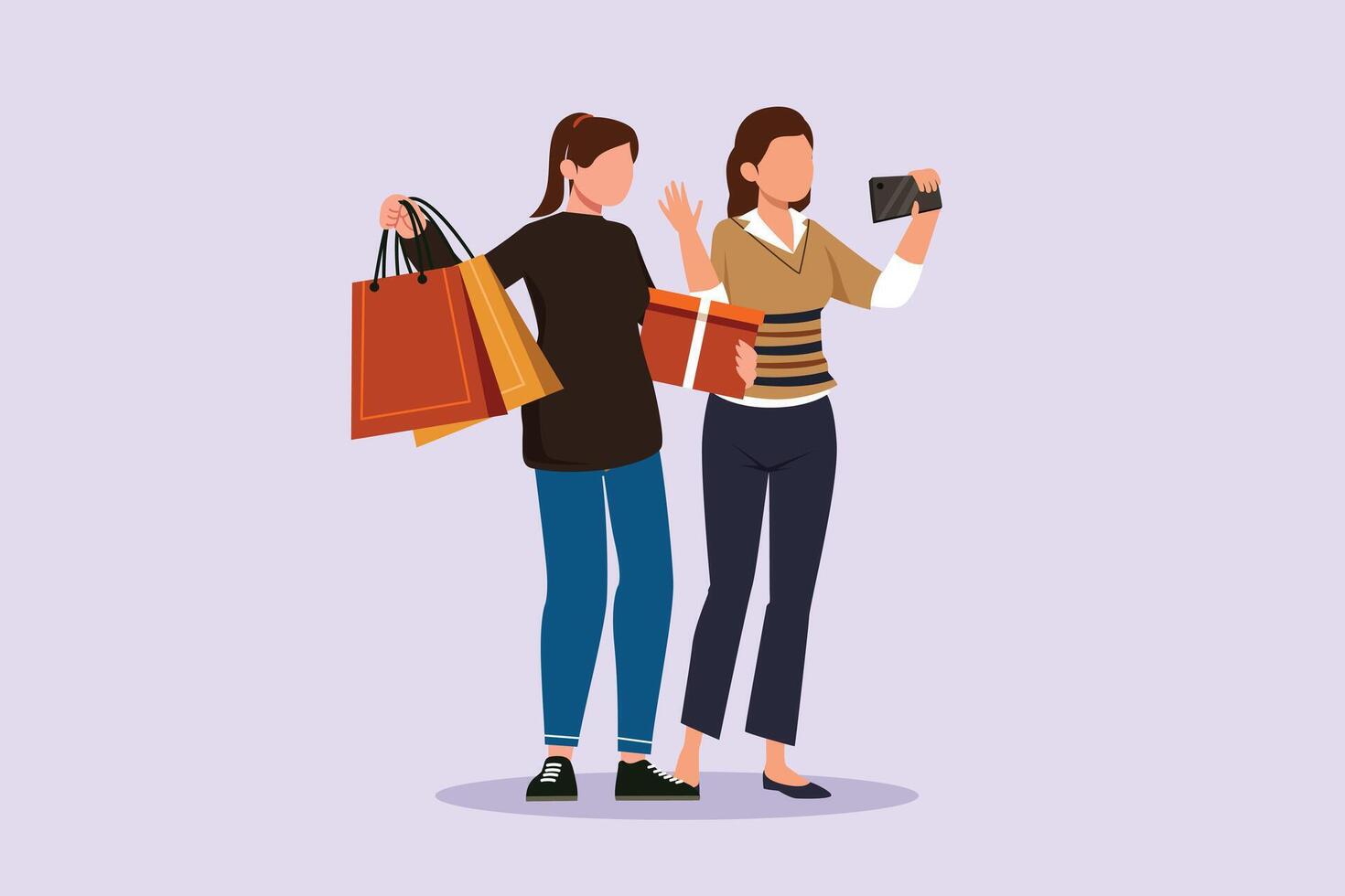 Happy people shopping at mall. Shopping concept. Colored flat vector illustration isolated.