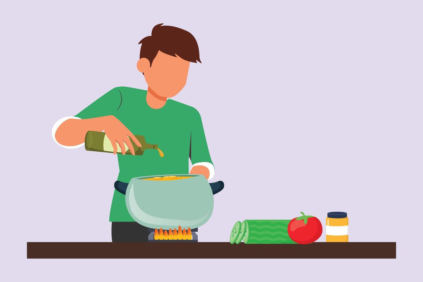 People cooking concept on kitchen table. Colored flat vector illustration isolated.