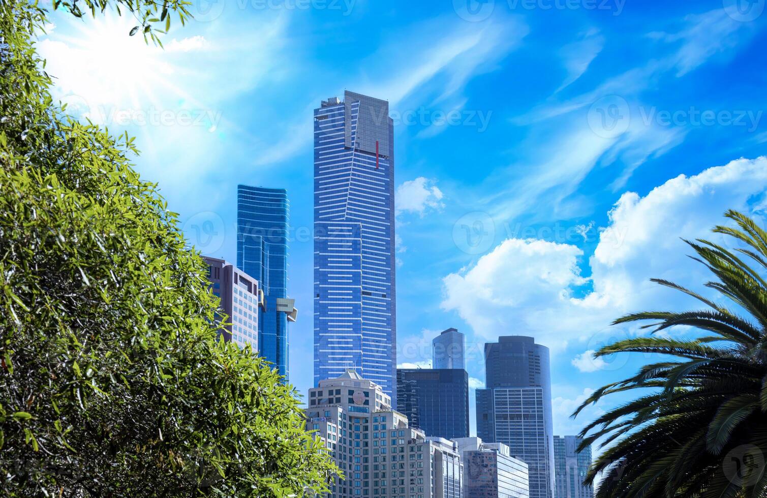 Australia scenic Melbourne downtown skyline panorama near Yarra River and financial business center photo