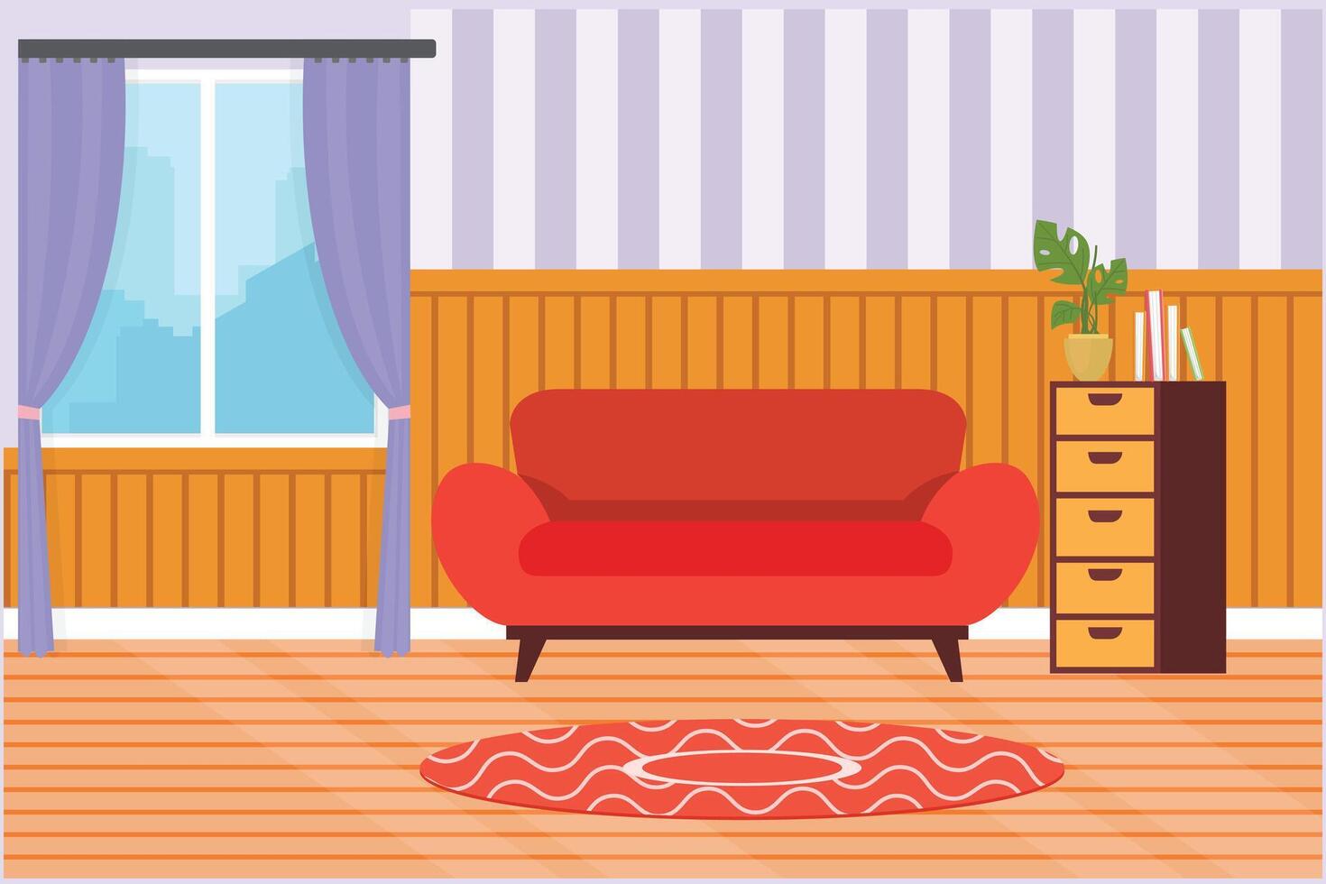 Living room with furniture. Home interior design concept. Colored flat vector illustration isolated.