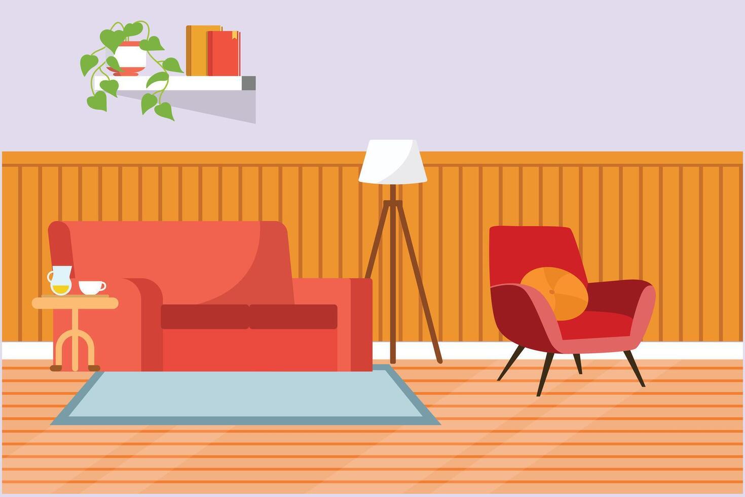 Living room with furniture. Home interior design concept. Colored flat vector illustration isolated.